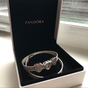 Two Pandora Reflextions Bracelets w/ 3 charms